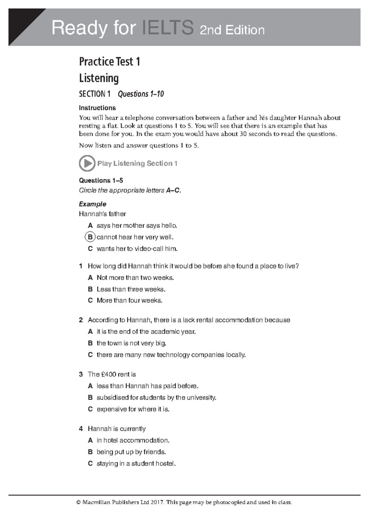 Listening Practice Test 1 - IELTS 2nd Edition Exam Prep - Studocu