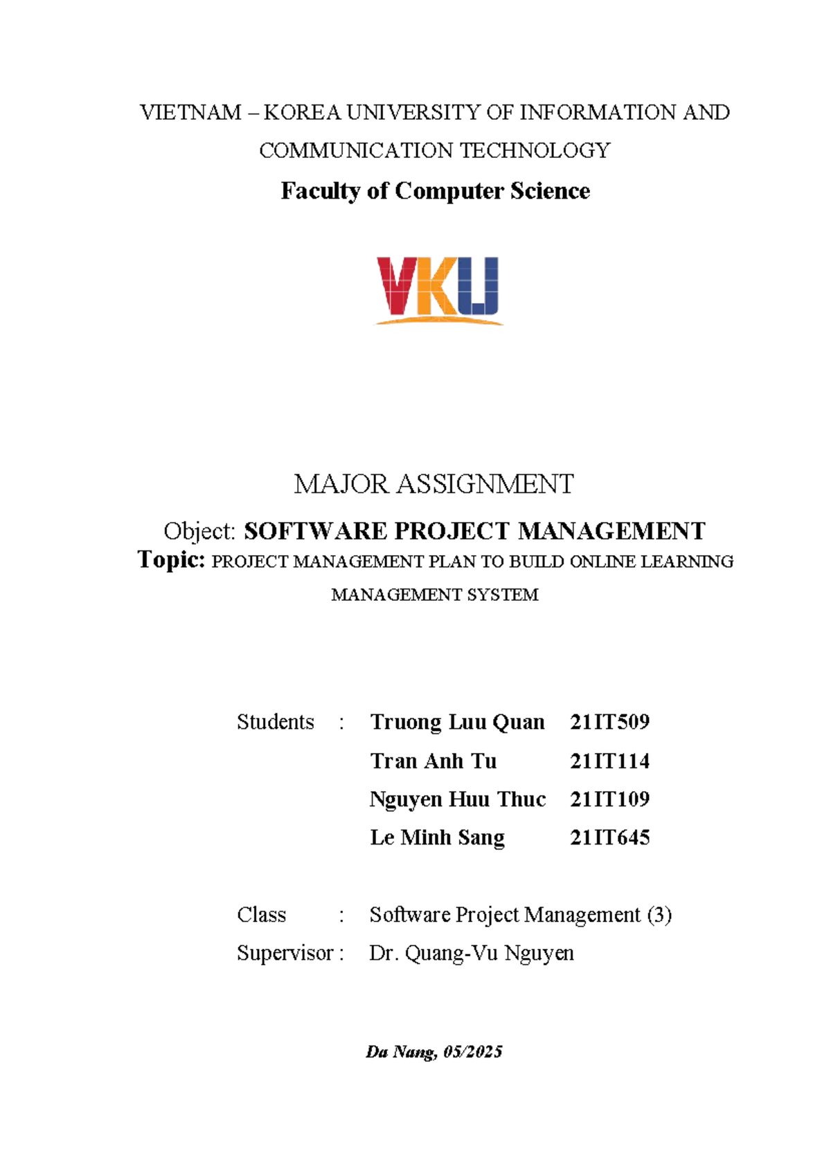 Software Project Management Plan for Online Learning System (21IT509 ...