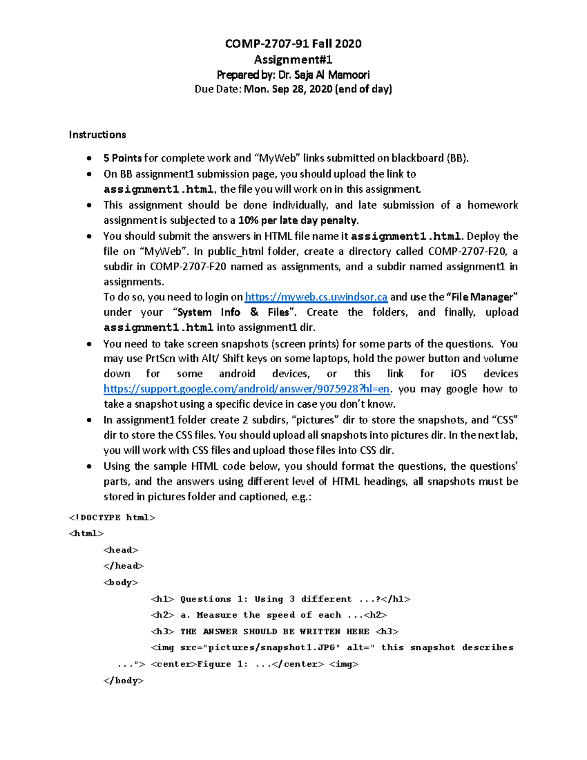COMP-2707 -91 Lab 1: HTML Assignment Guidelines and Instructions - Studocu