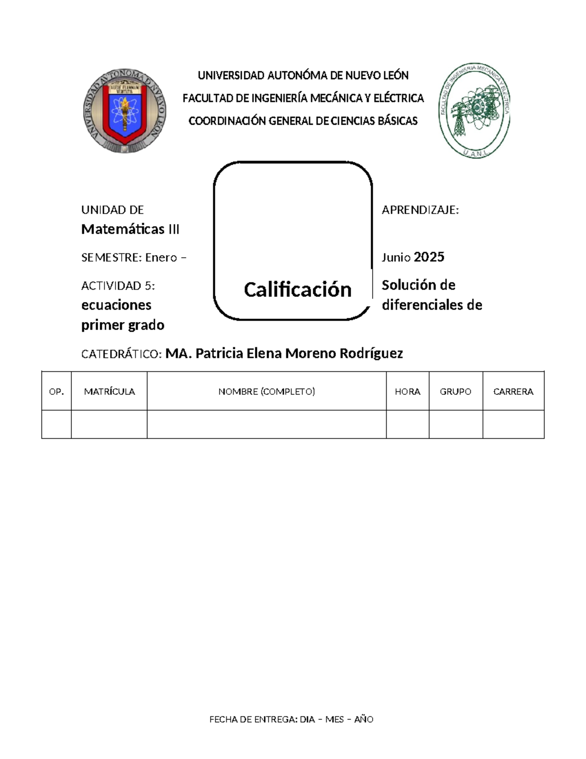 actividad ecuaciones de primer grado - Ecuaciones Diferenciales ...