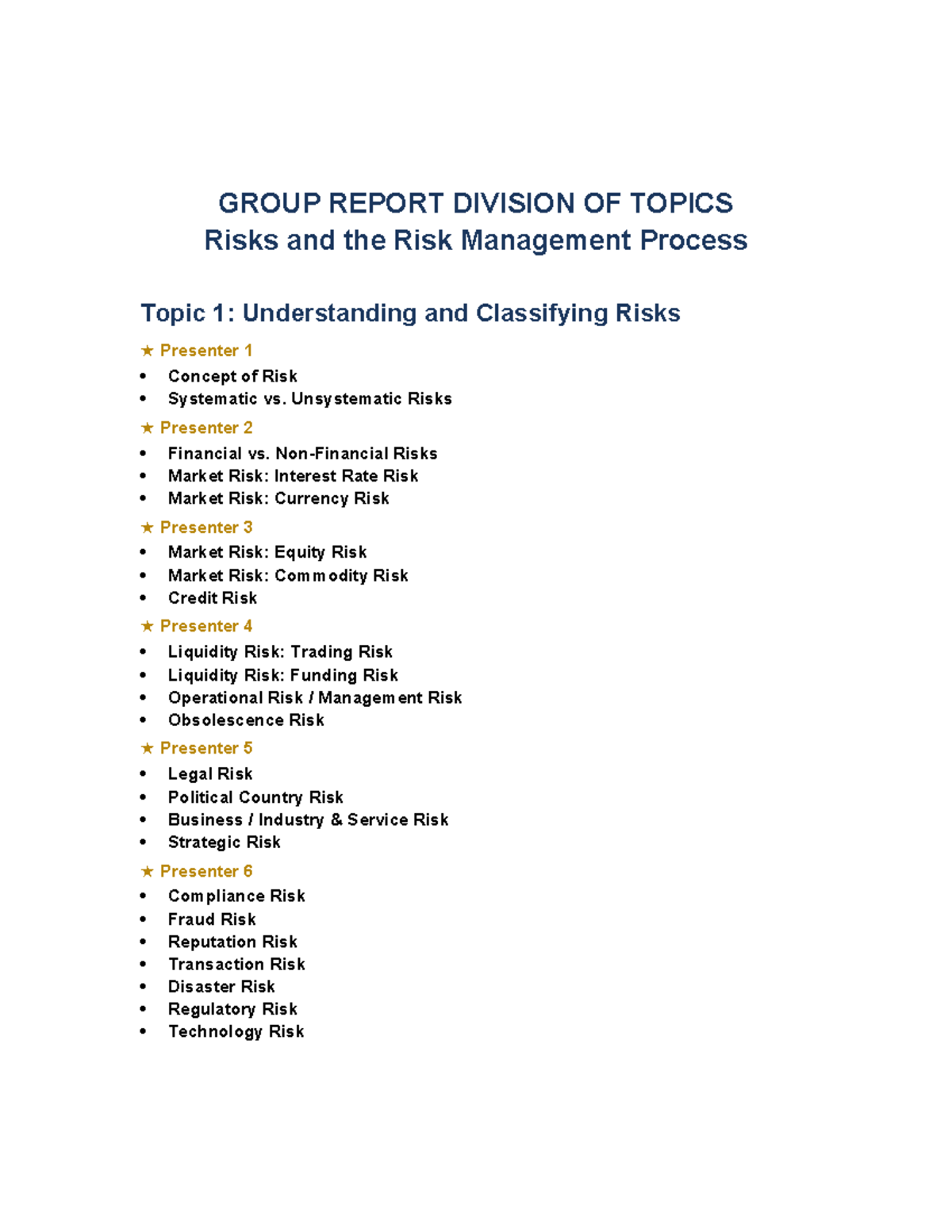 Risk Management Group Report: Understanding Risks & Processes - Studocu