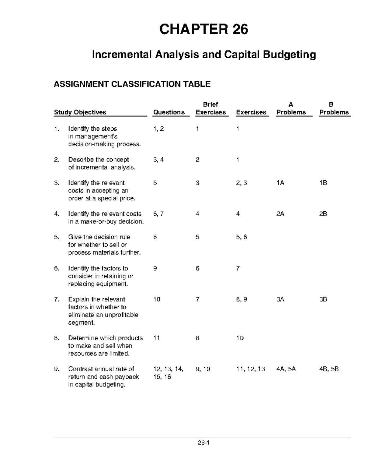 Chap 26 - Incremental Analysis & Capital Budgeting Solutions - Studocu