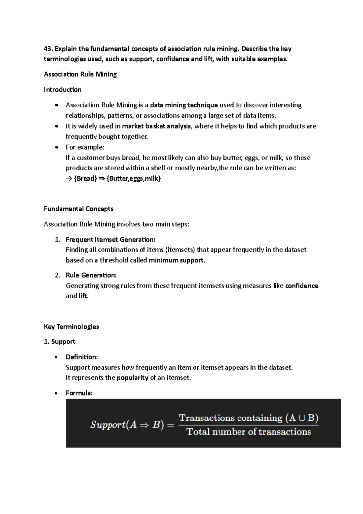 Association Rule Mining Concepts: Support, Confidence & Lift - Studocu