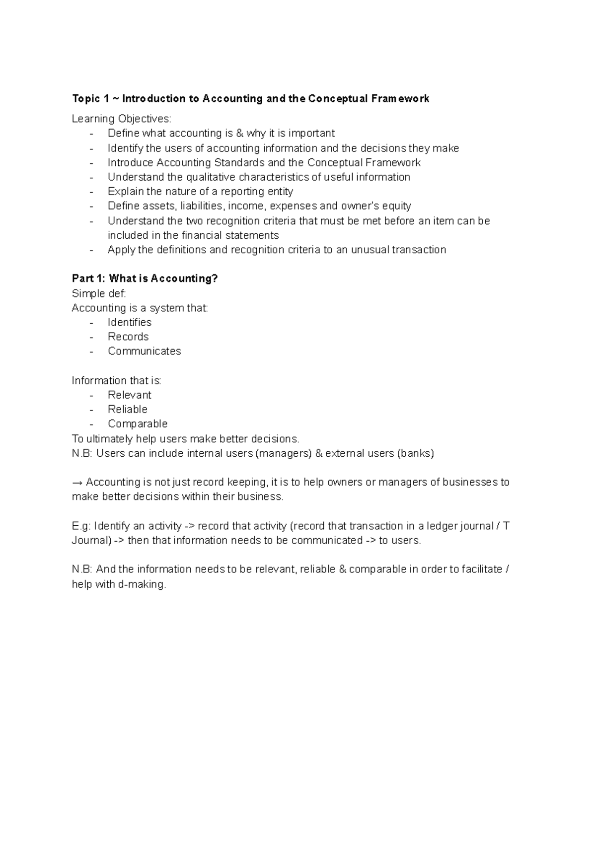 Introduction to Financial Accounting: Key Concepts & Framework - Studocu