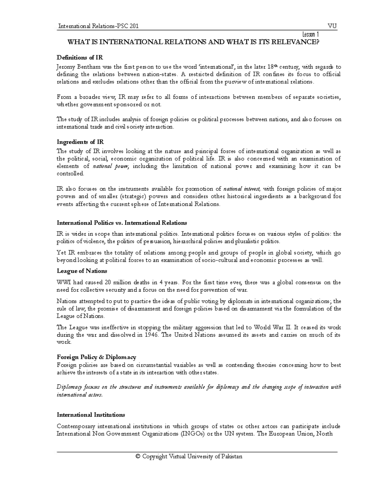 IR Lesson Notes: Understanding International Relations Concepts - Studocu