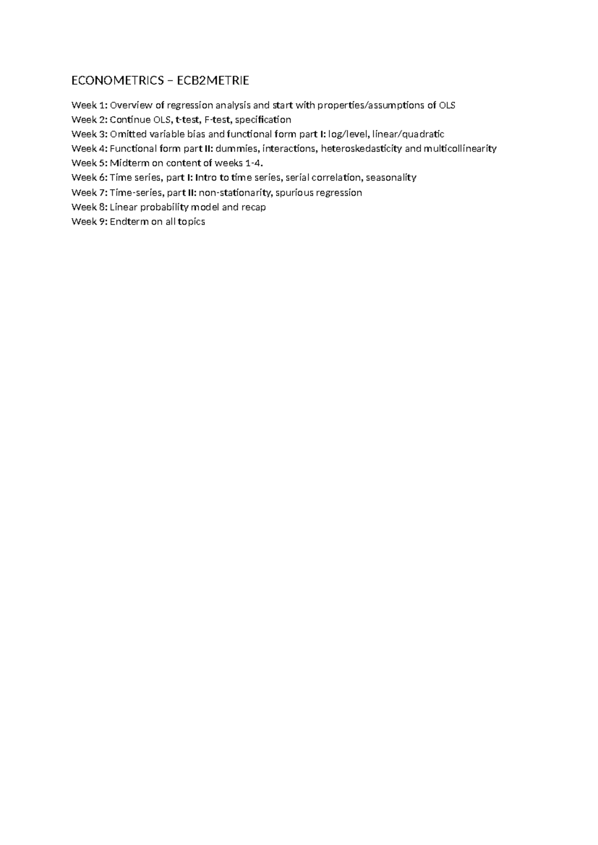 Econometrics 24-25: Lecture Notes and Exam Prep for ECB2METRIE ...
