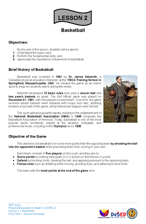 HOPE 2 Volleyball Final Term Activity Sheet - Studocu
