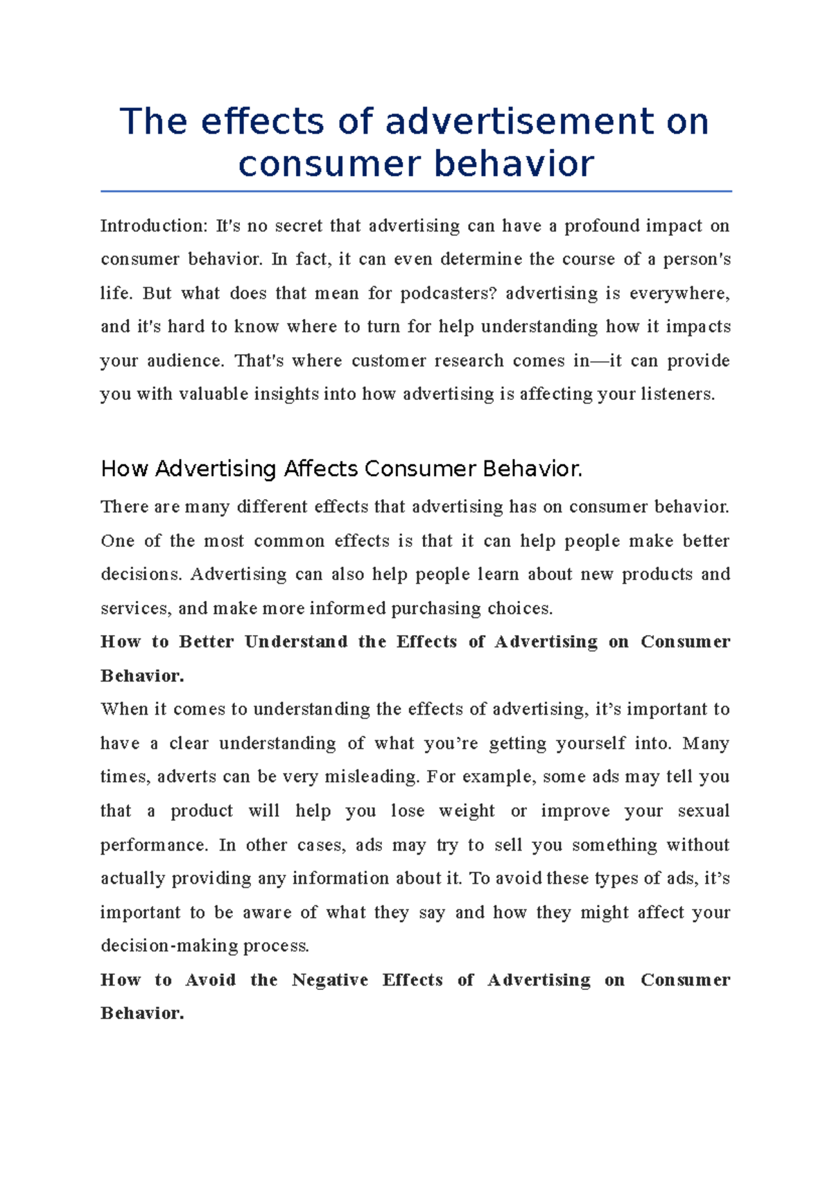 The Impact of Advertising on Consumer Behavior Insights: A Study - Studocu