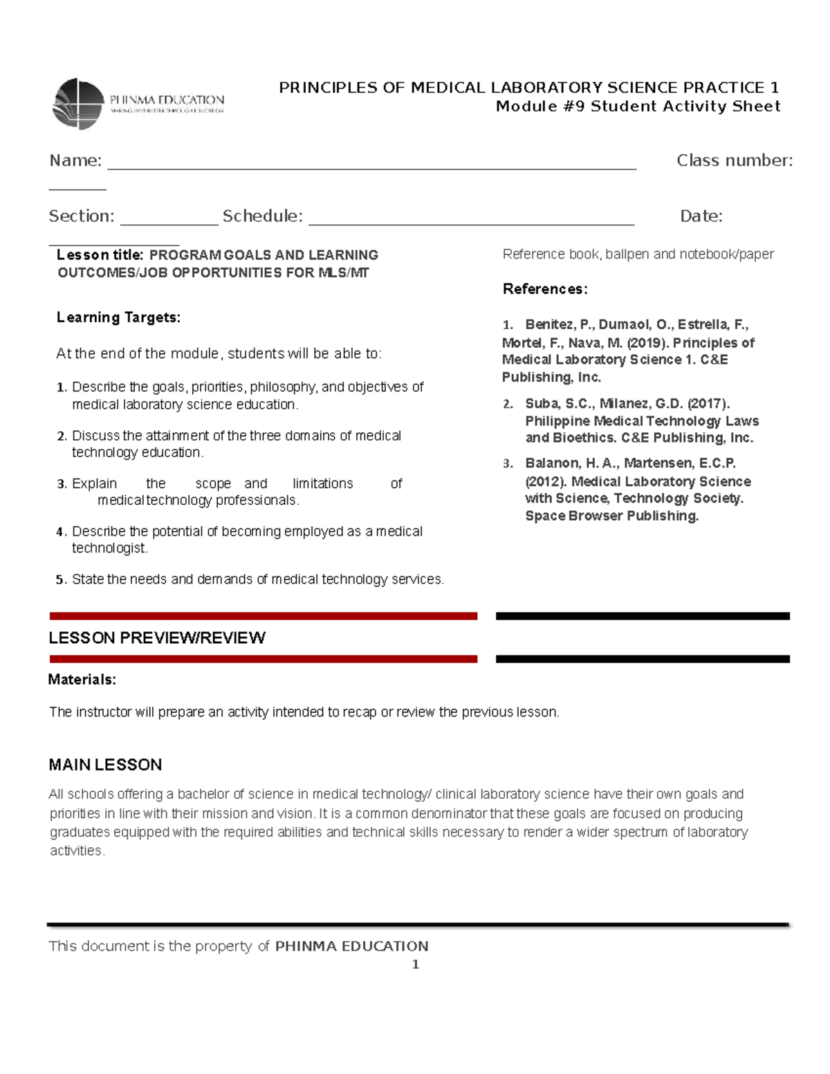 SAS-9.PMLS1-MLS 037 - Program Goals & Job Opportunities in MLS/MT - Studocu