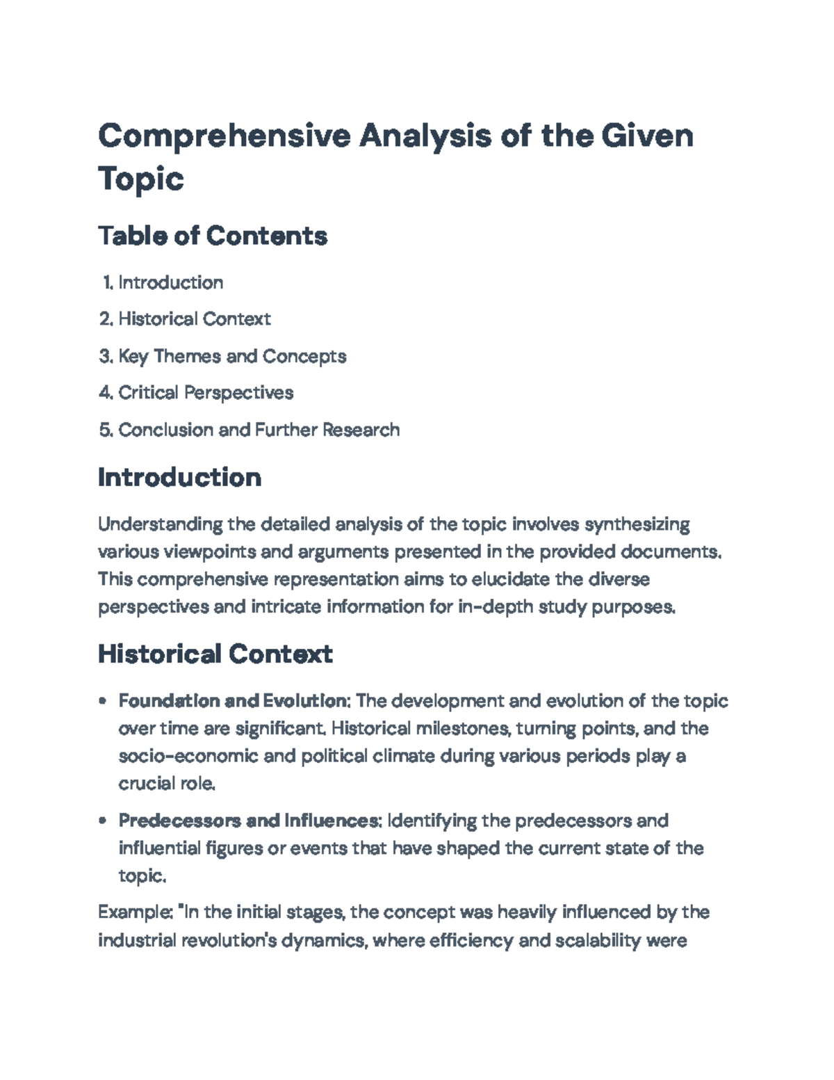 Comprehensive Analysis and Critical Perspectives on Topic: Final Exam ...
