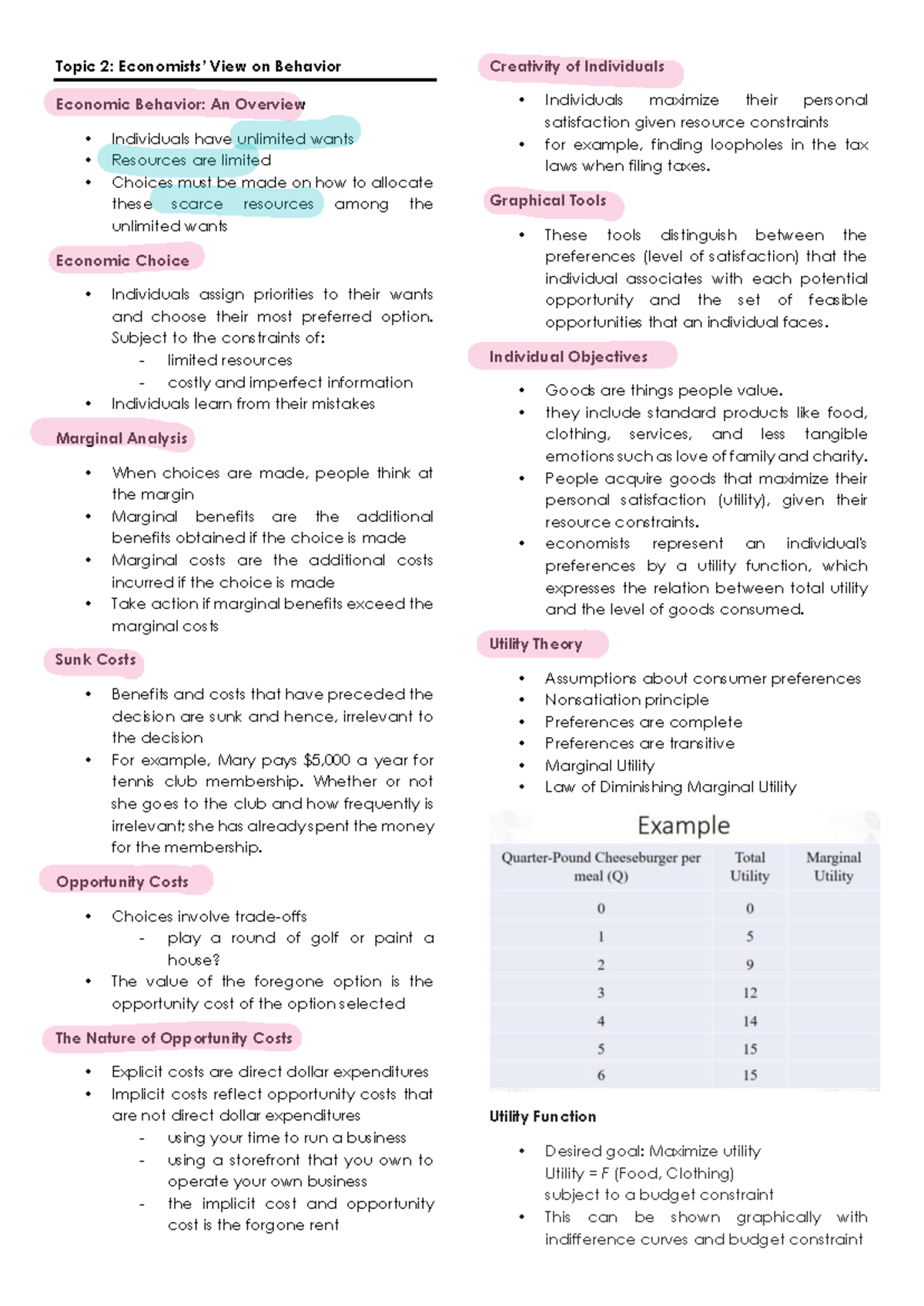 Topic 2 - Notes on Economic Behavior and Decision Making - Studocu