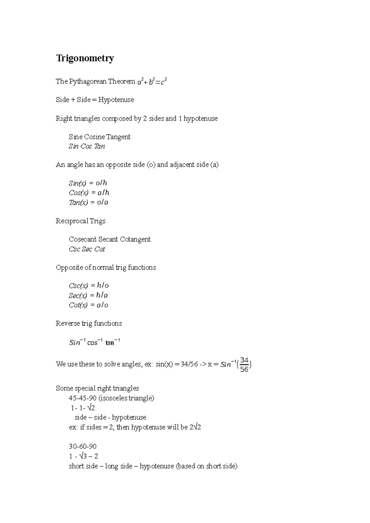 Trigonometry - Understanding the Pythagorean Theorem and Trig Functions ...