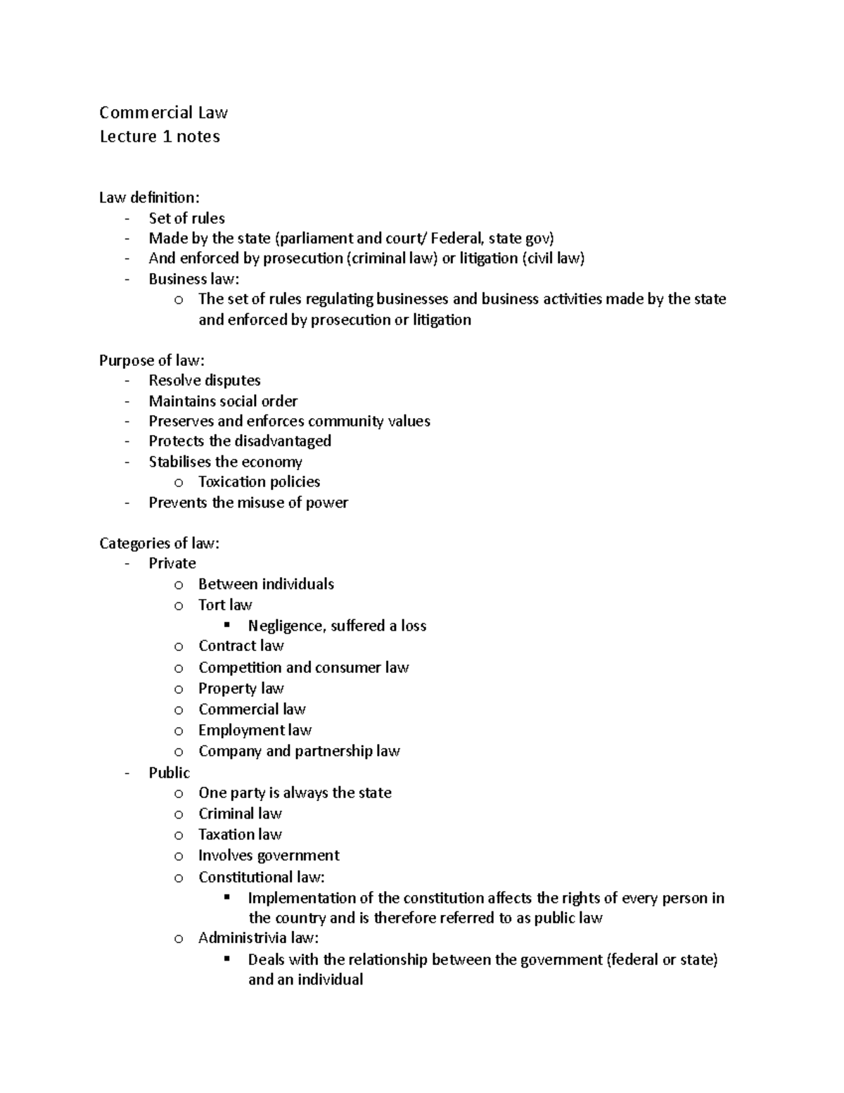 W1 Commercial Law - week 1 quick summary notes - Commercial Law Lecture ...