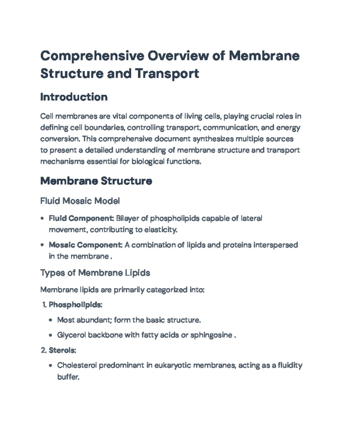 Comprehensive Overview of Membrane Structure & Transport Mechanisms ...