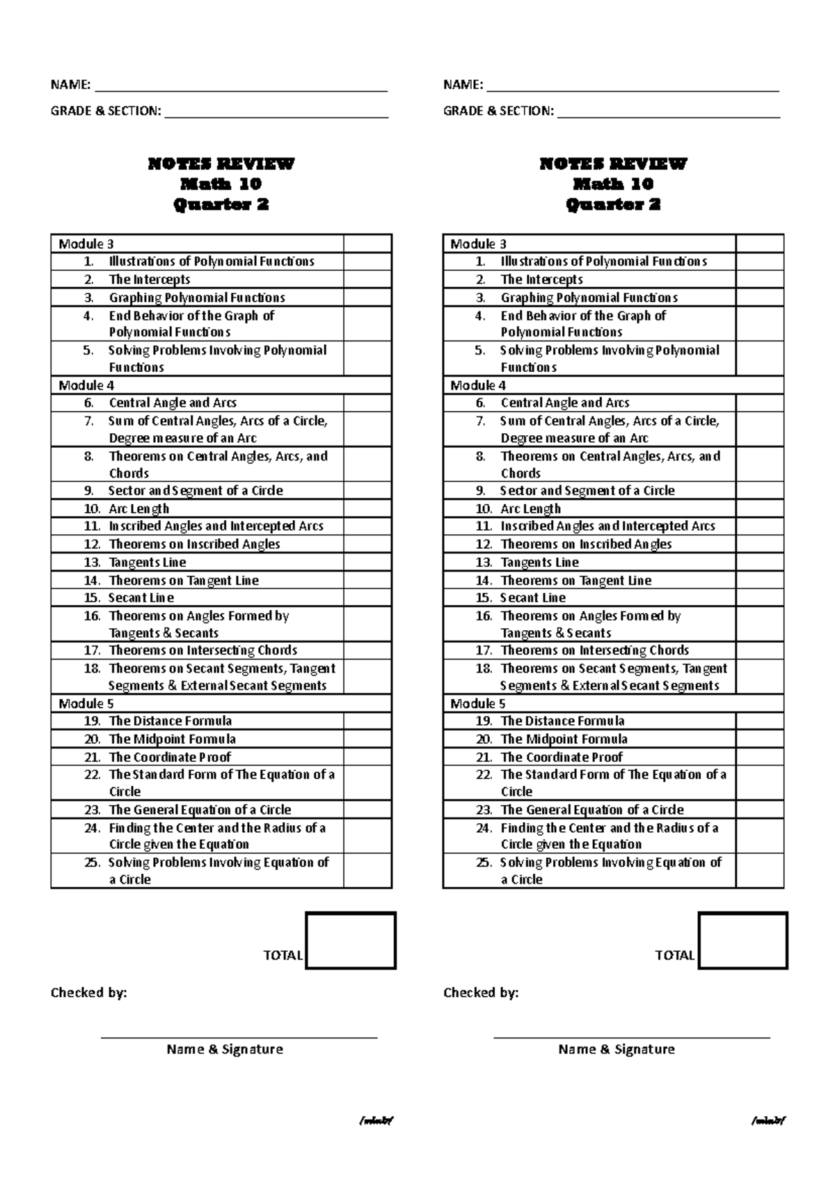 Math 10 Q2 Notes Review: Polynomial Functions & Circle Theorems - Studocu