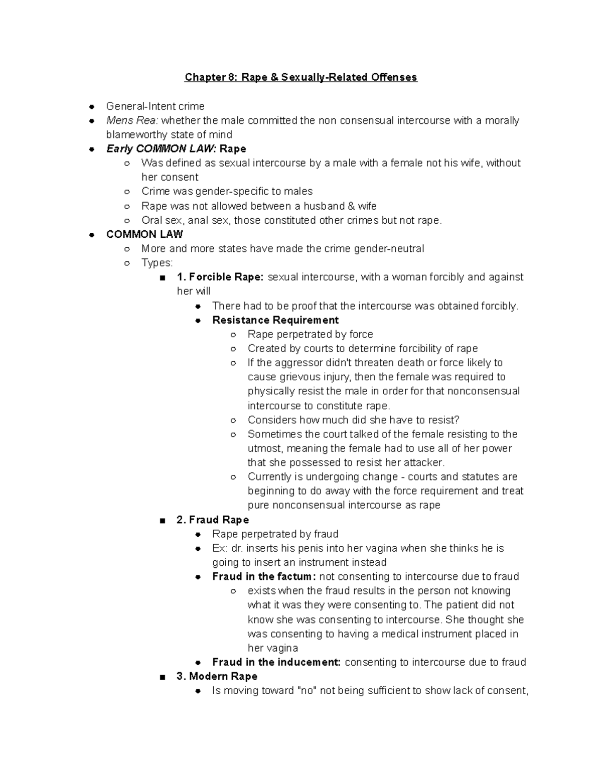 Week 12 Lecture Notes on Chapter 8: Rape & Sexual Offenses - Studocu