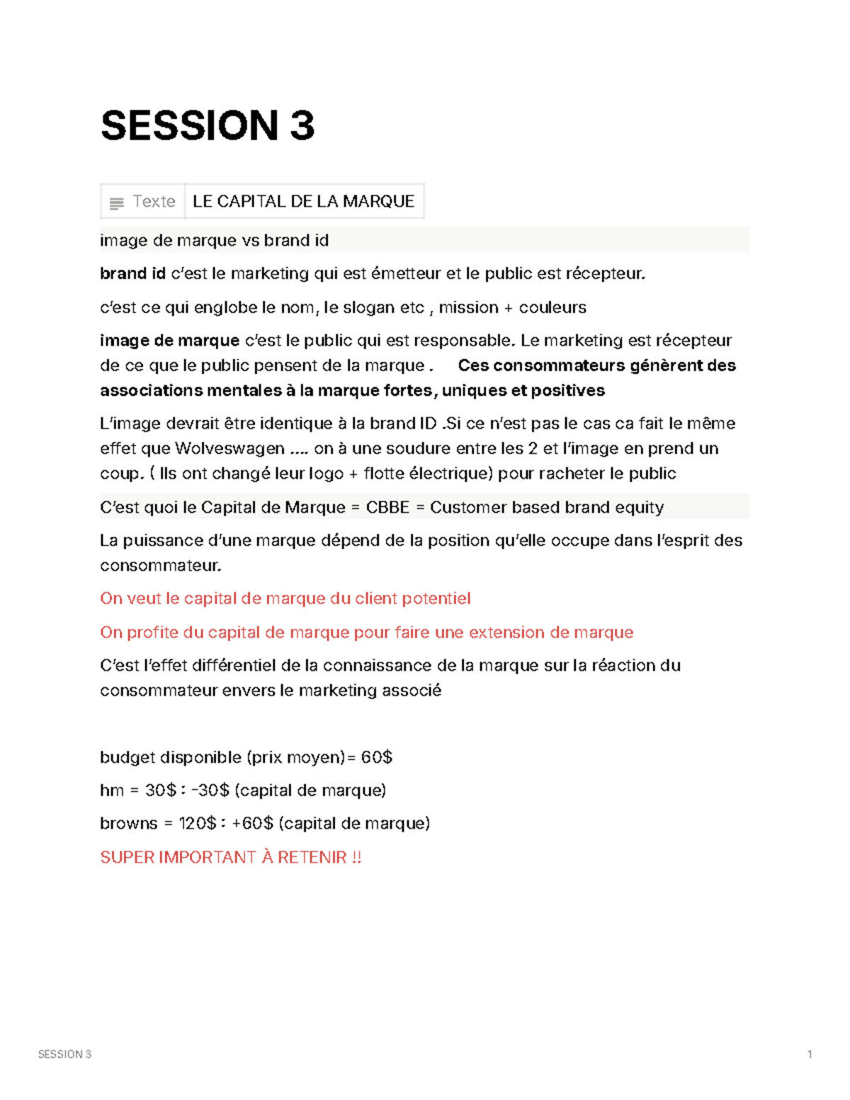 SESSION 3: Le Capital de Marque et l'Identité de Marque en Marketing ...