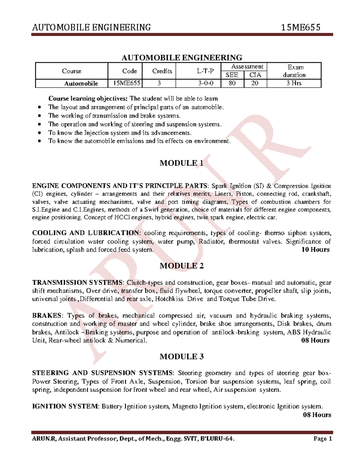 8TH SEM Automobile Engineering Complete Study Notes (15ME655) - Studocu