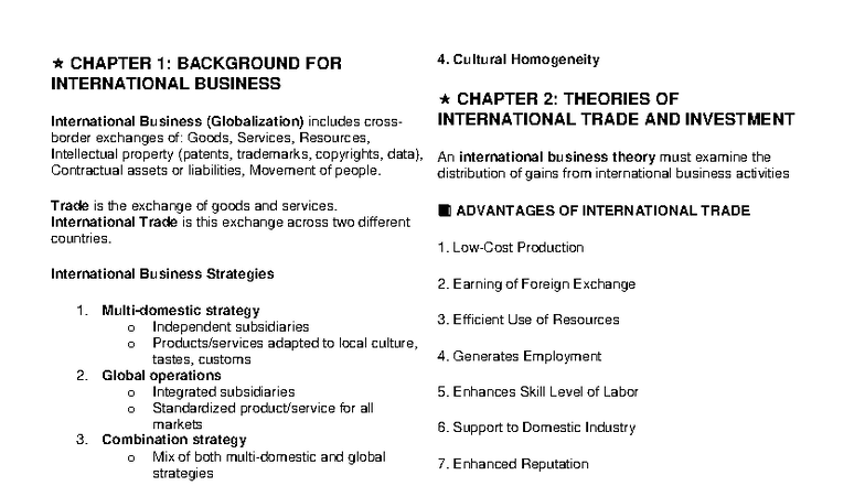 IBT 101: Final Exam Notes on International Business Theories and Trade ...
