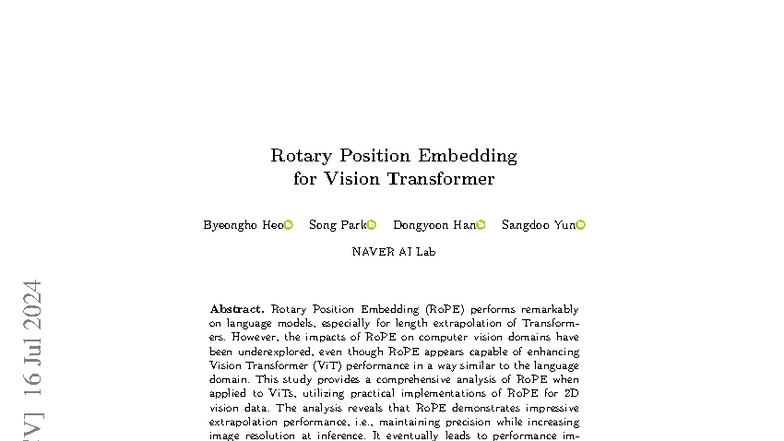 "2403 - Rotary Position Embedding for Vision Transformers: Enhancing ...