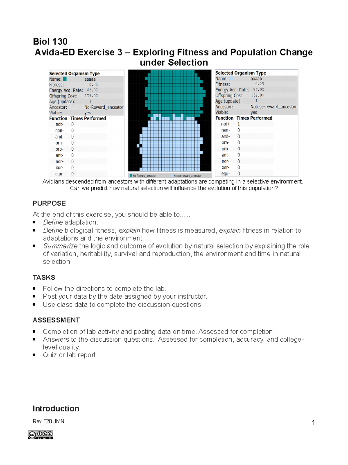 Rev922Avida Ed exercise 3Natural Selection F 20online - Biol 130 Avida ...