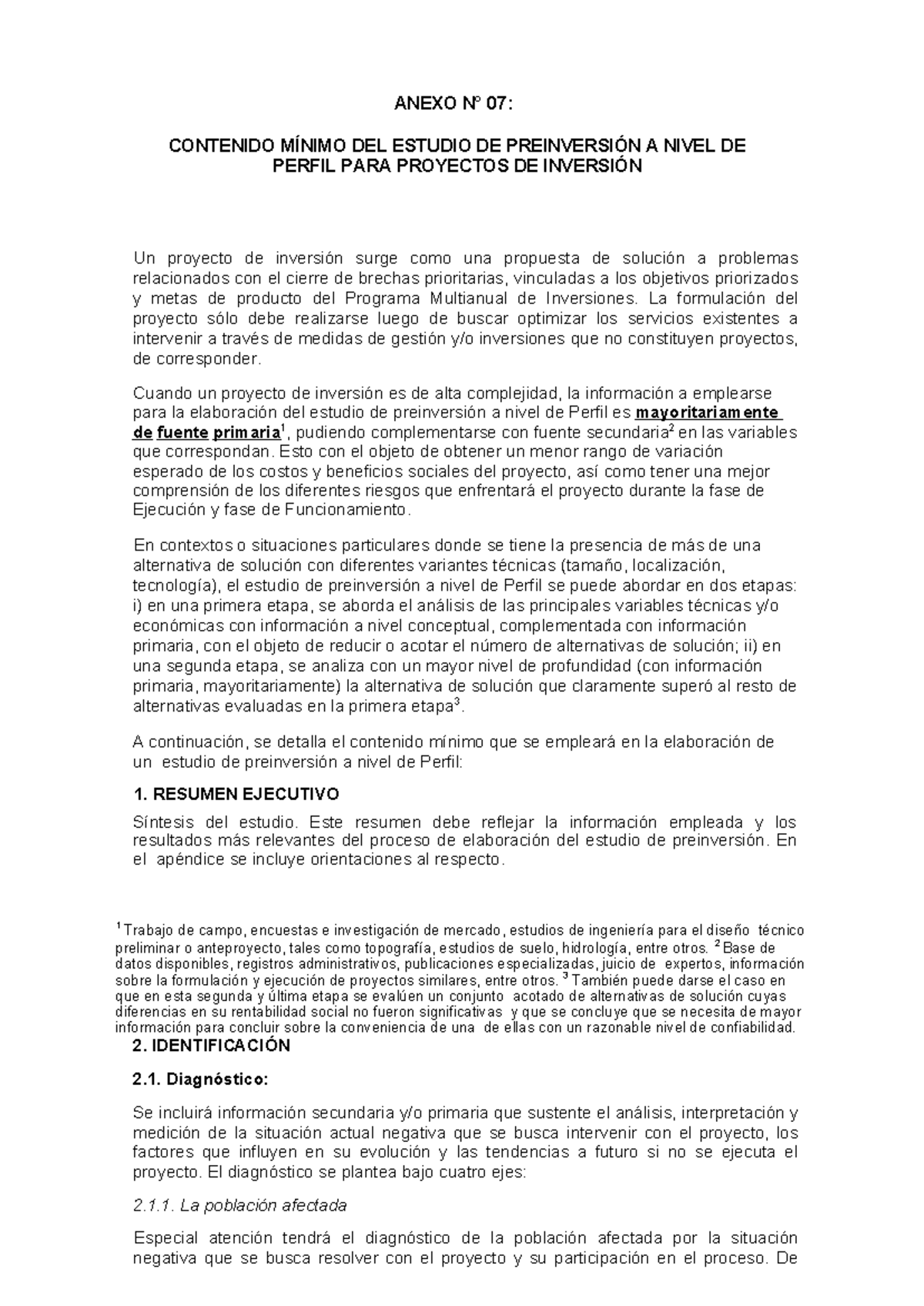 Anexo 07: Contenido Mínimo para Estudio de Preinversión EF6301 - Studocu