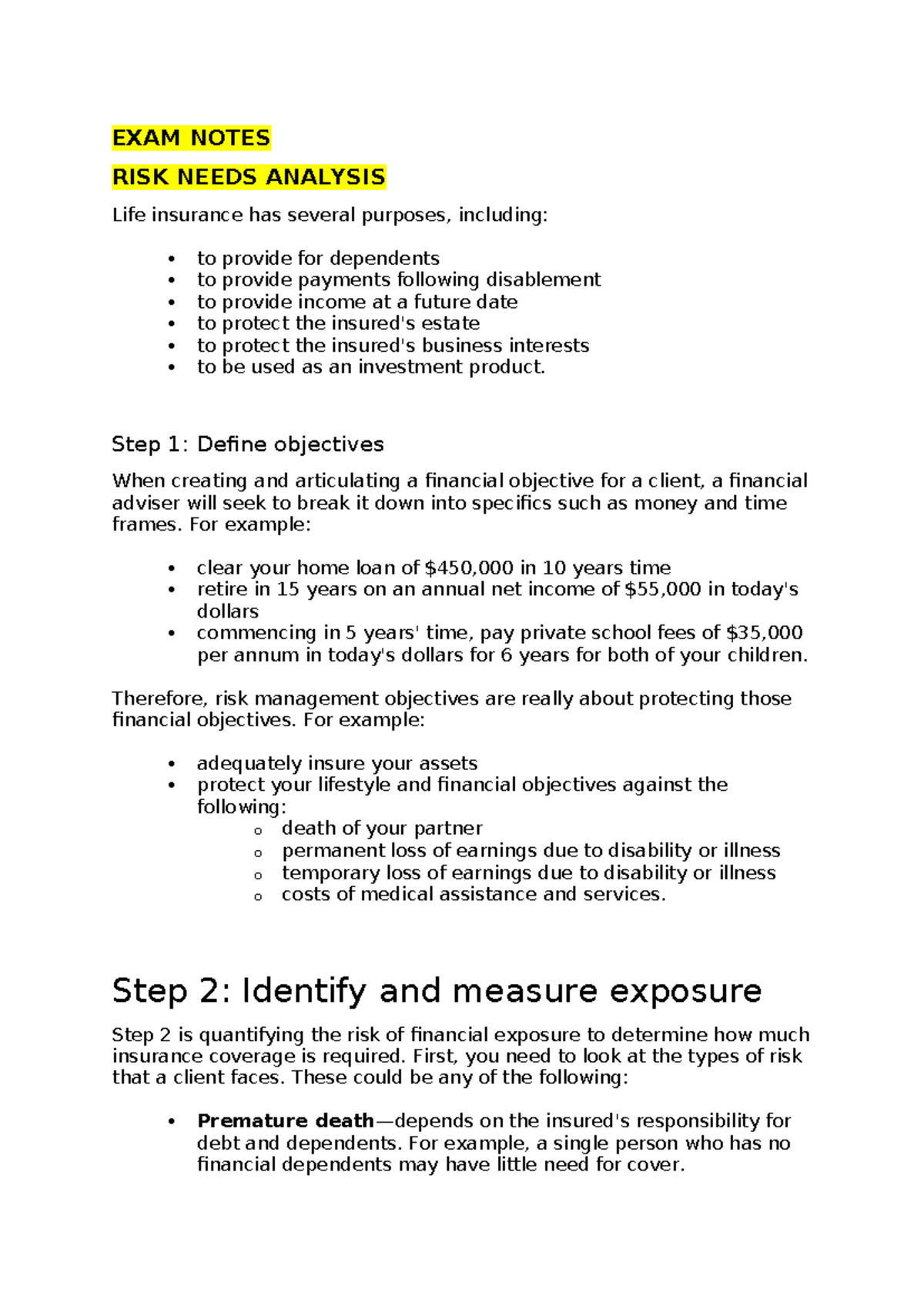RISK MANAGEMENT & INSURANCE EXAM NOTES - FIN 401 - Studocu