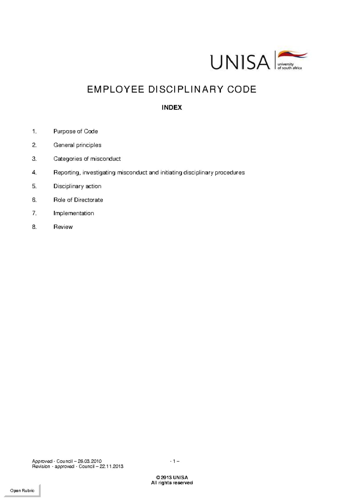 UNISA Employee Disciplinary Code Overview and Guidelines - Studocu