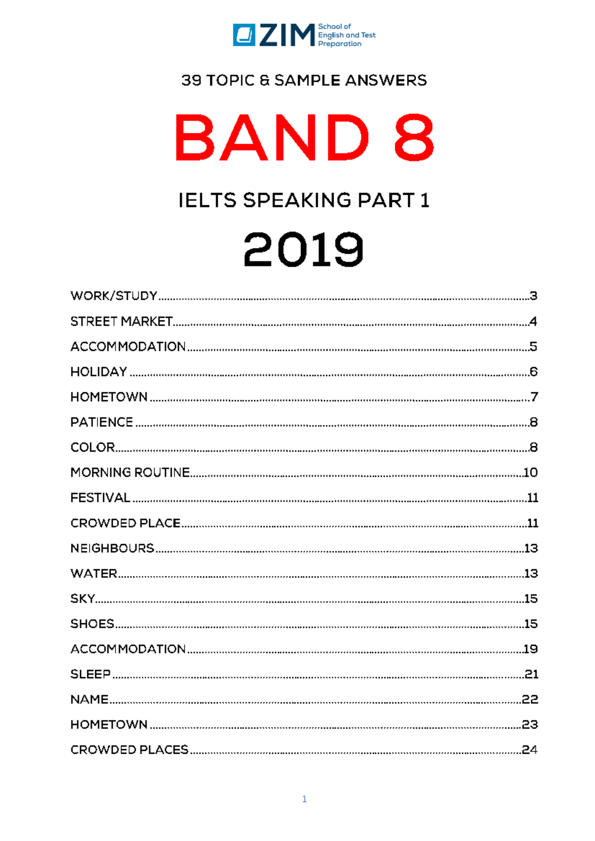 ZIM 39: Band 8 IELTS Speaking Part 1 Topic Sample Answers - Studocu