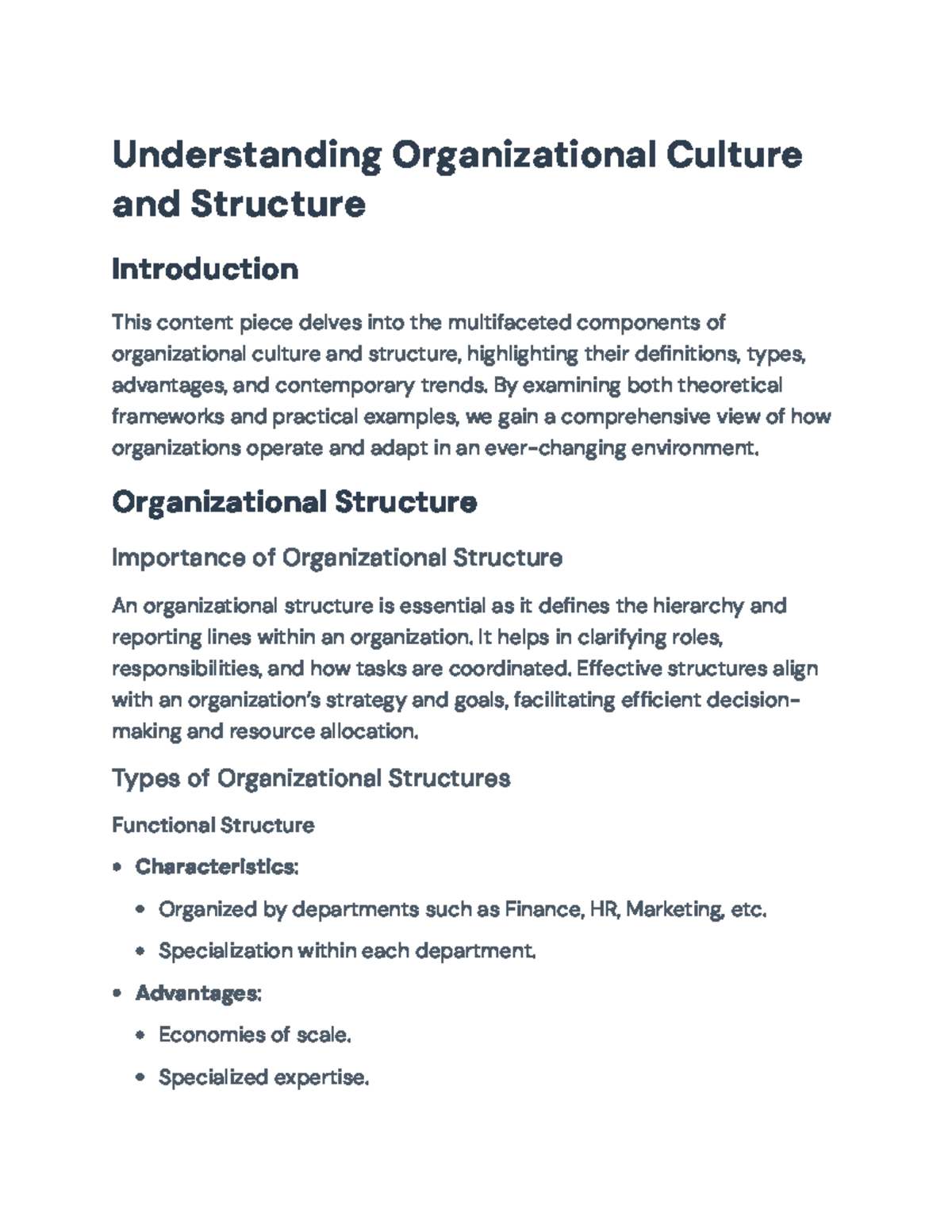 Understanding Organizational Culture and Structure in Organizations ...
