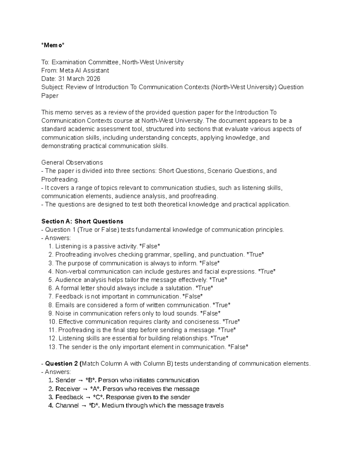 Icom 101: Review of Introduction to Communication Contexts Exam Paper ...