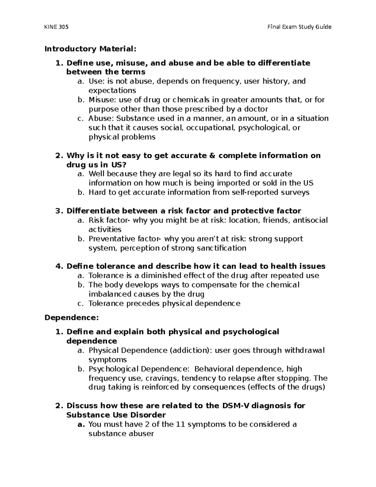 Final Exam Study Guide: Key Concepts in KINE 305 - Studocu