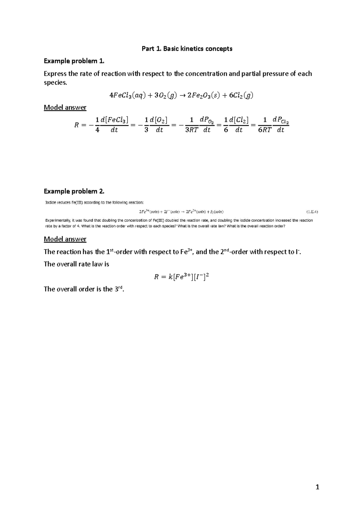 Model Answers for Kinetics Example Problems (Part 1) - Studocu