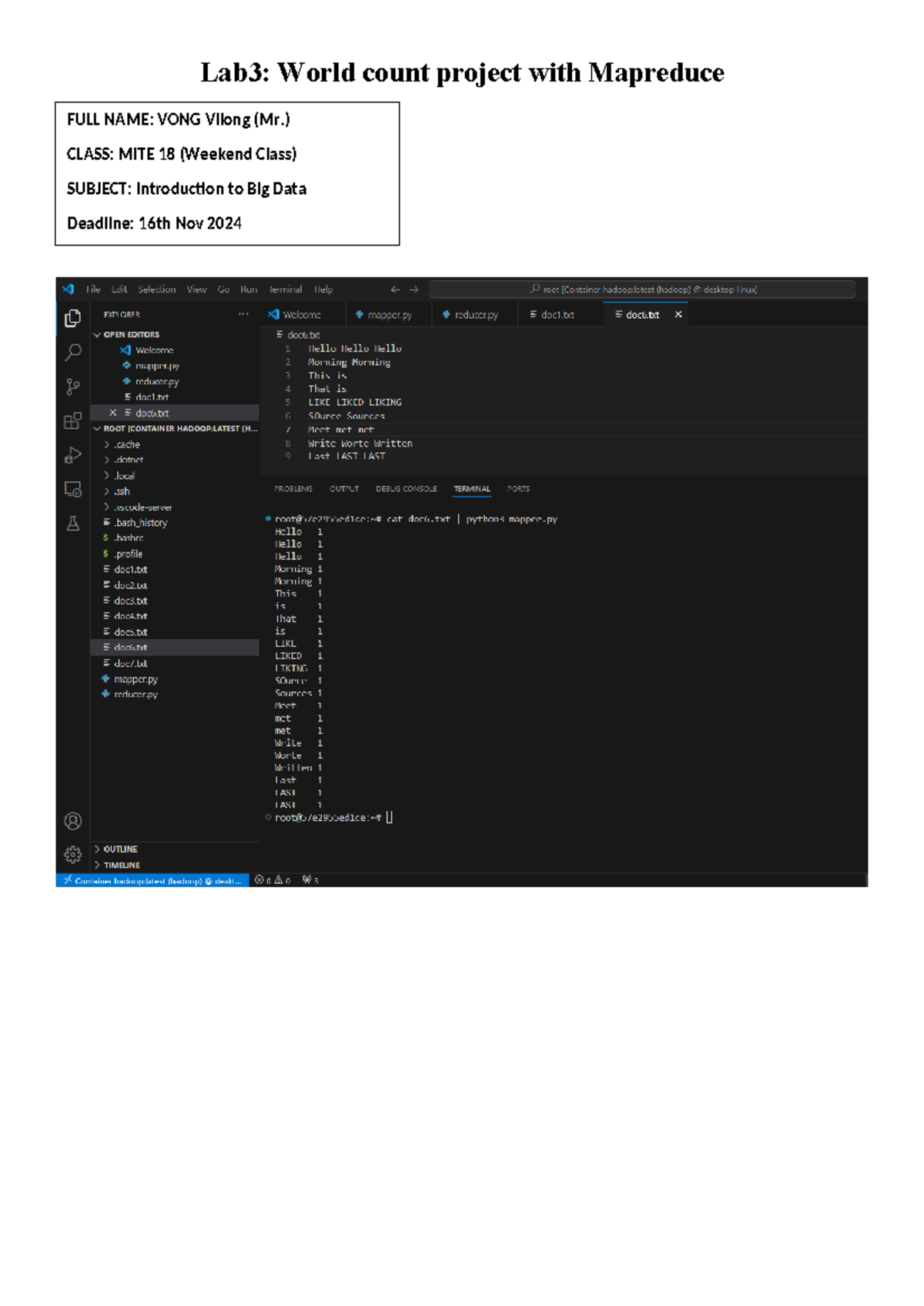 Lab3 World count project with Mapreduce - English Language Seminar ...