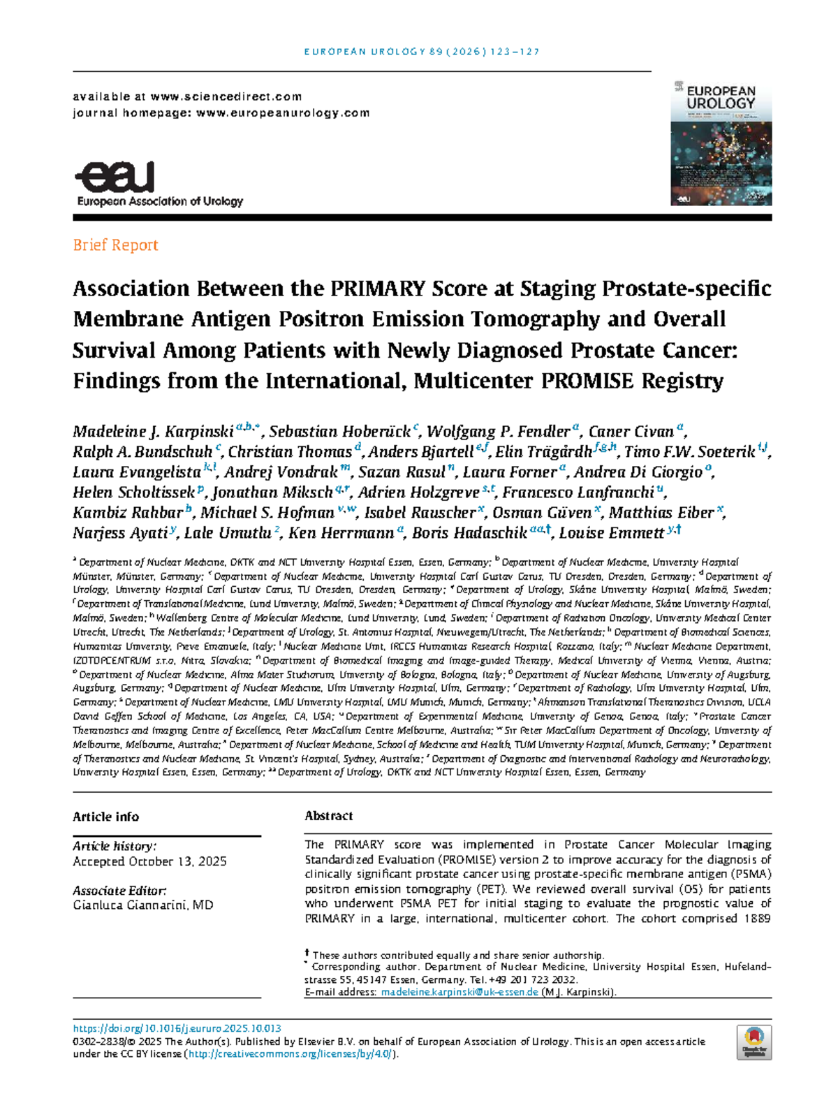 Association of PRIMARY Score with Overall Survival in Prostate Cancer ...