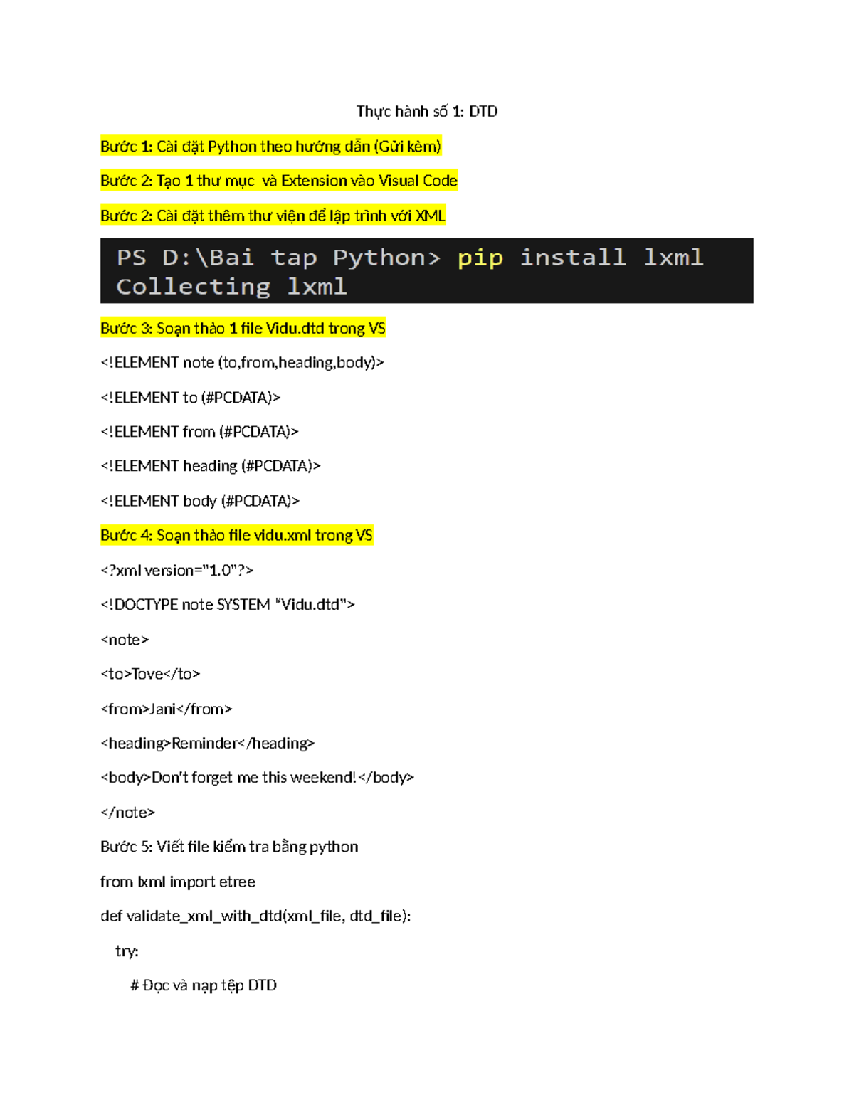 Thực hành DTD: Hướng dẫn Cài đặt Python và Tạo File XML - Studocu
