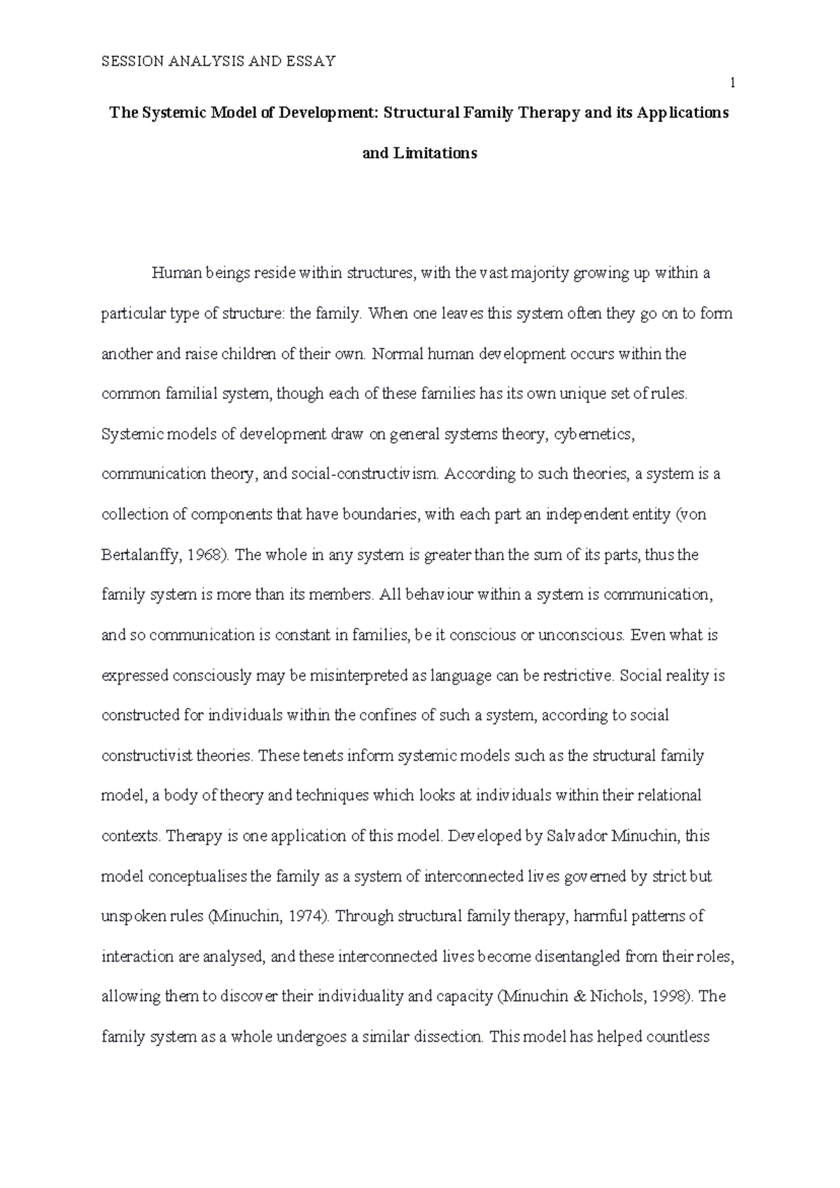 The Systemic Model of Development Structural Family Therapy and its ...