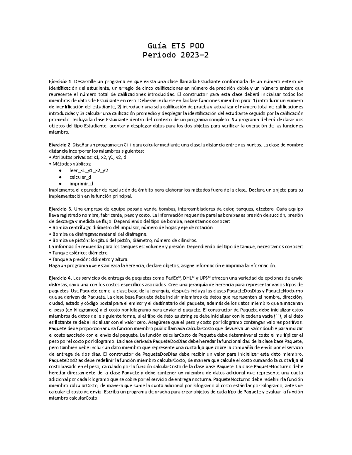 Guía de Ejercicios para Programación Orientada a Objetos - ETS POO 2023 ...