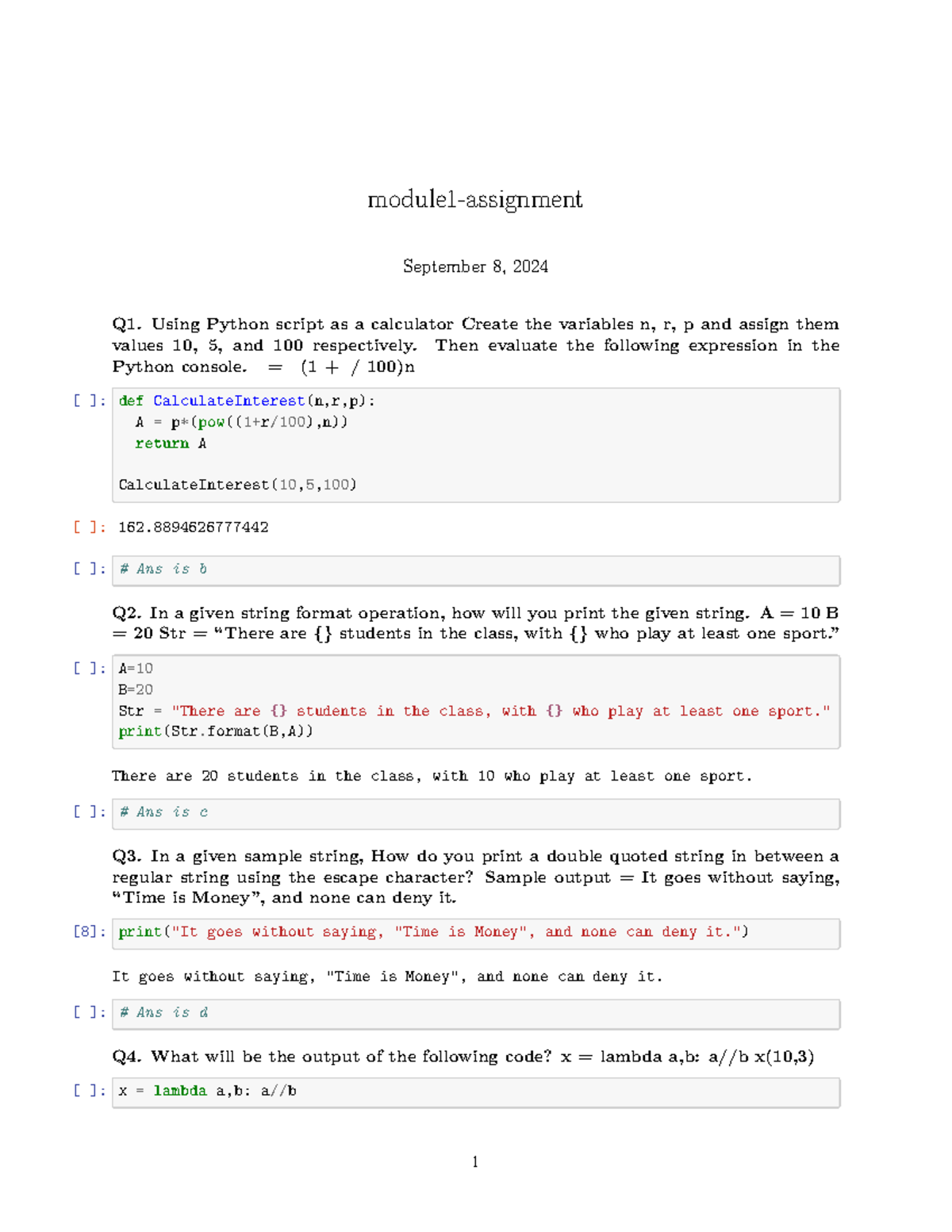 Module 1 Assignment - Python Basics Overview and Guidelines - Studocu