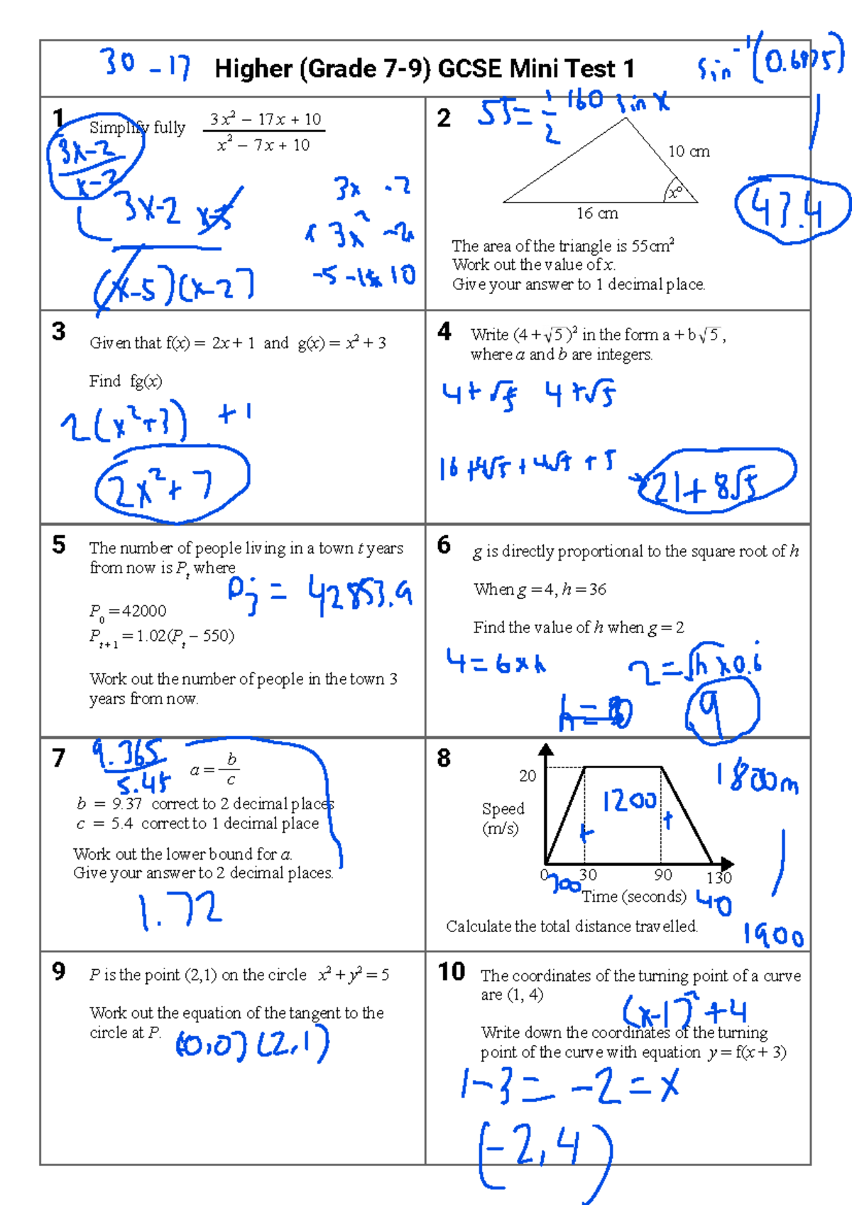 H7Mini Test 1 - Questions with annotations. - 1 2 3 4 5 6 7 8 9 10 ...