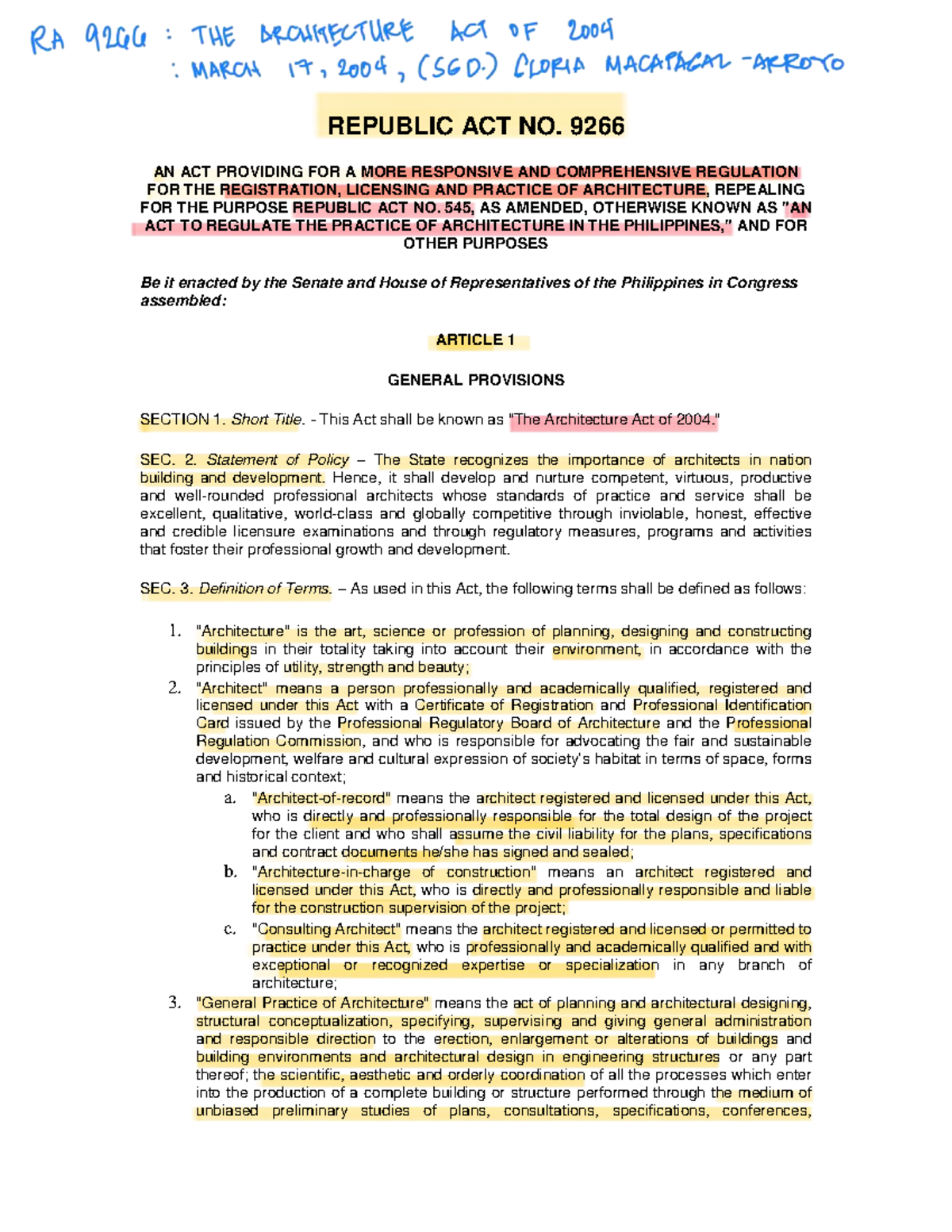 RA 9266 - Comprehensive Regulation of Architecture Practice in the ...