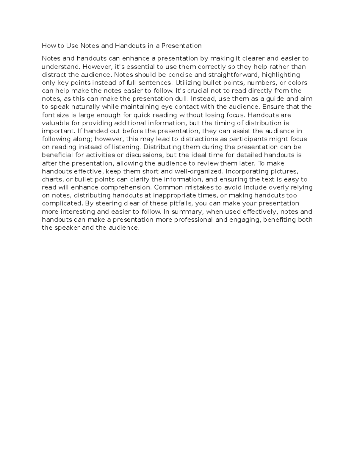 Effective Use of Notes and Handouts in Presentations (20234010) - Studocu