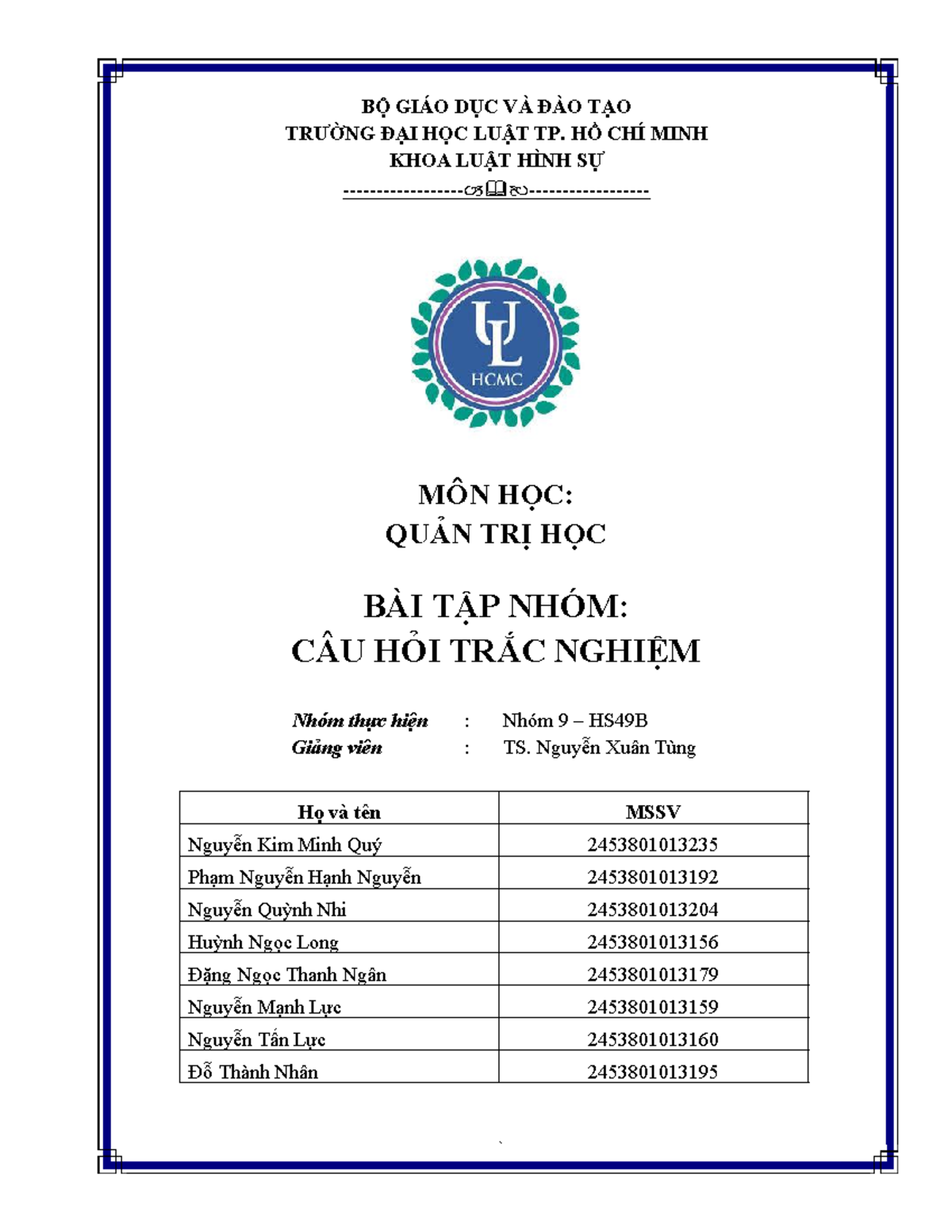 N9-QTH-BÀI TẬP NHÓM VỀ QUẢN TRỊ HỌC - Studocu