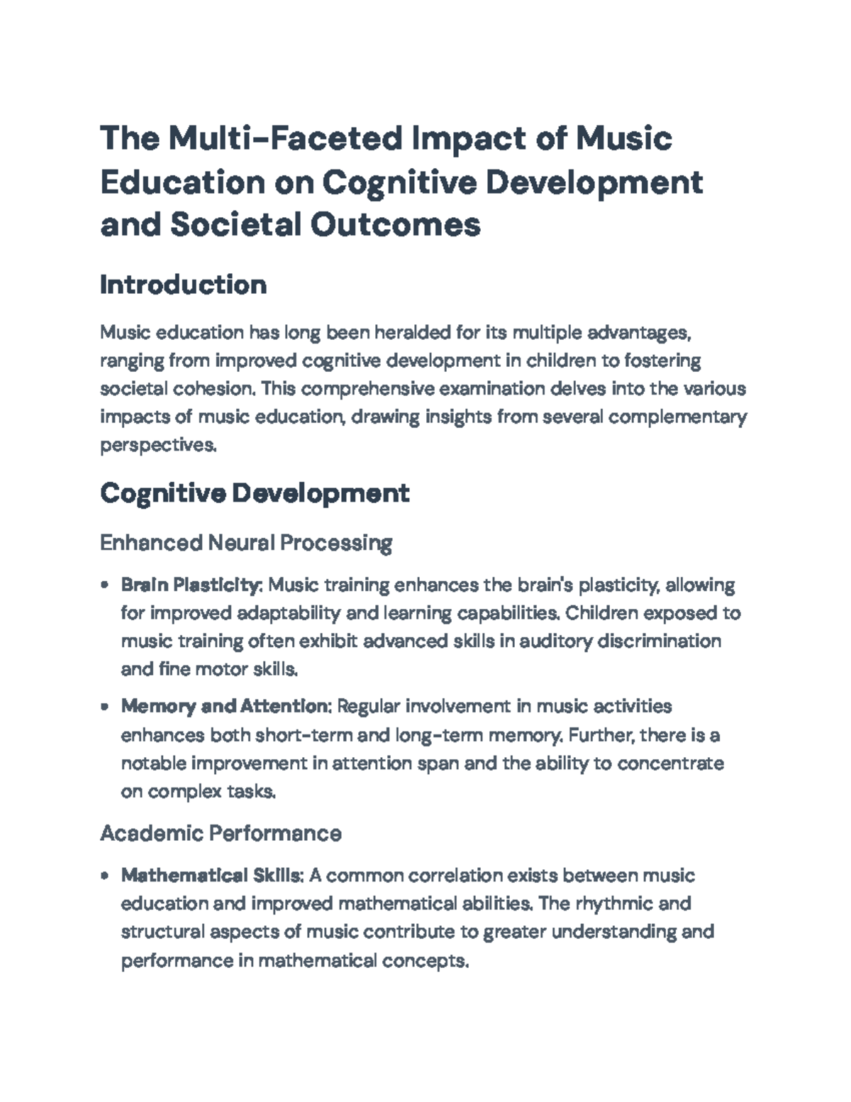 The Multifaceted Impact of Music Education on Cognition & Society (EDU ...