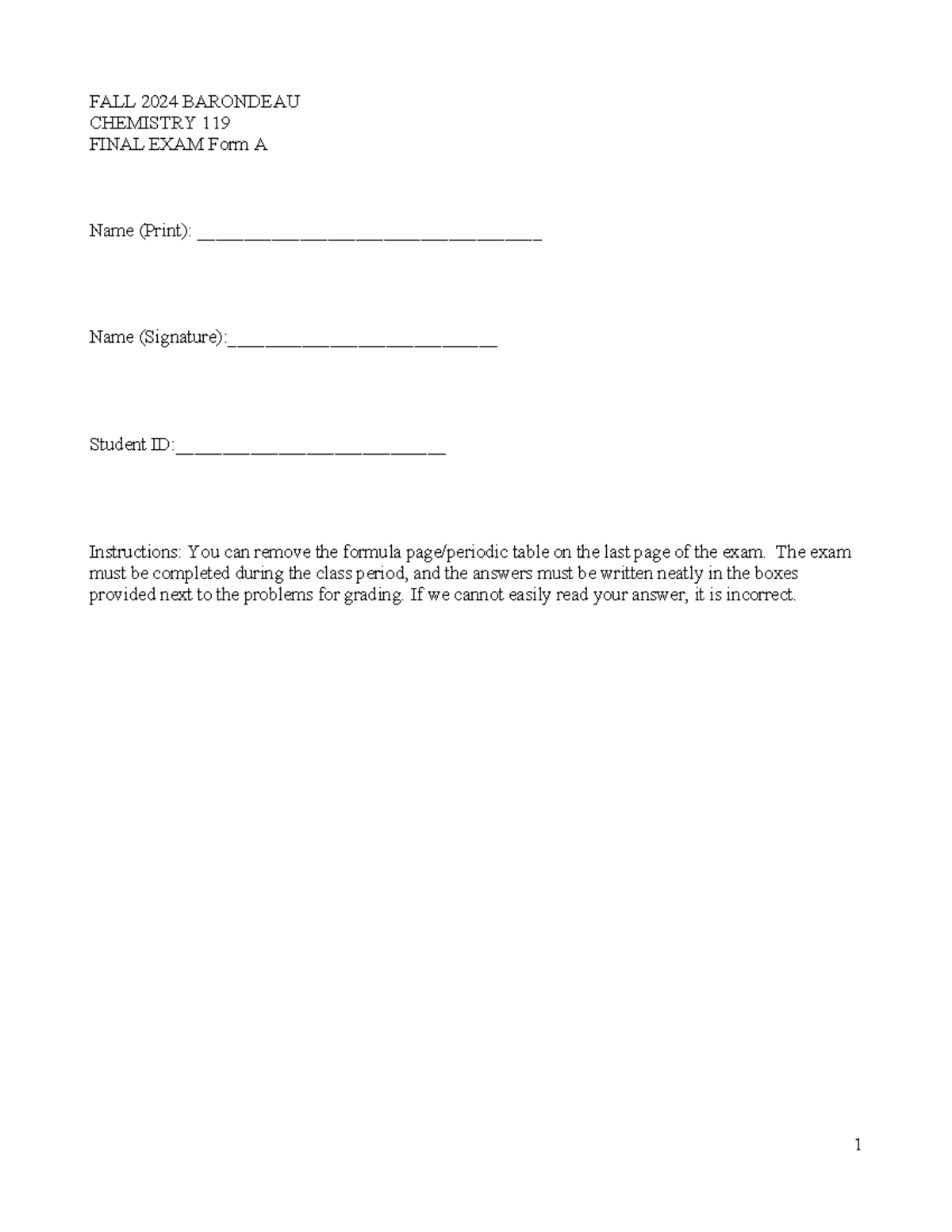 FALL 2024 CHEM 119 FINAL EXAM Review Guide - Studocu