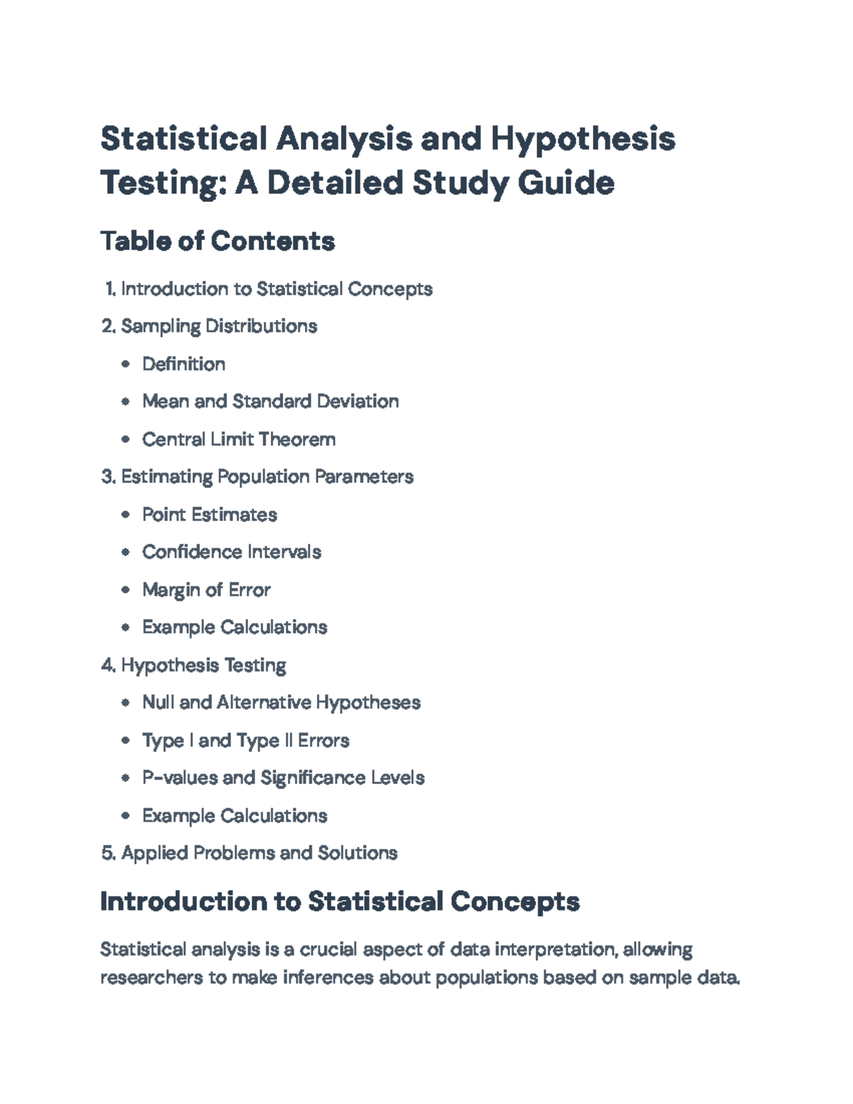 Statistical Analysis and Hypothesis Testing Study Guide - Statistical ...