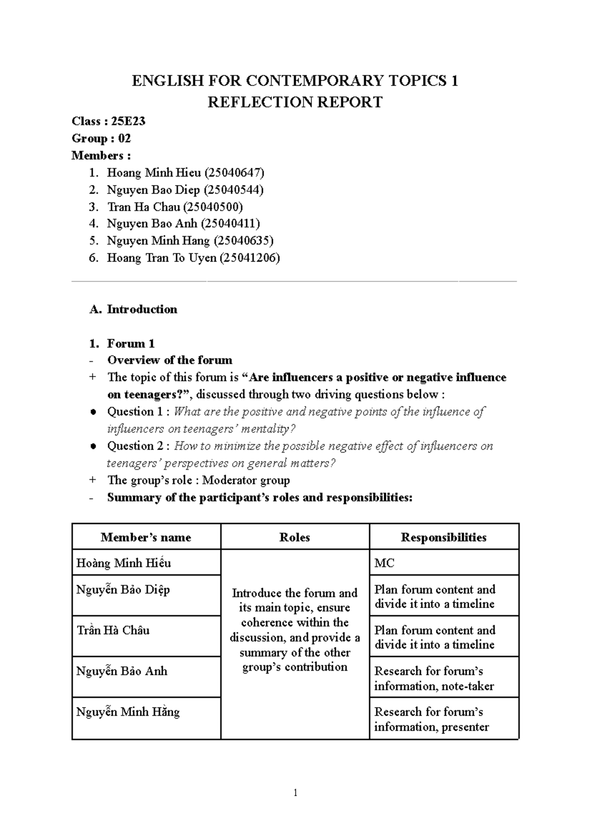 Reflection Report on Forums: Group 02 - ENGLISH FOR CONTEMPORARY TOPICS ...
