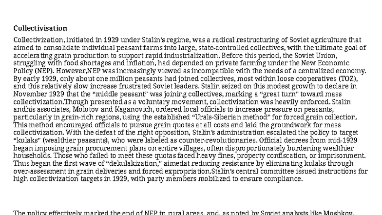 Collectivization in the USSR: A Study of Stalin's Agricultural Reform ...