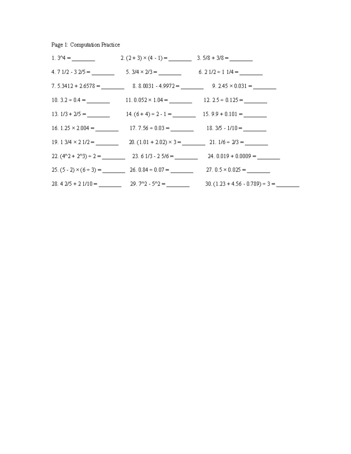 Mixed Math Practice Worksheet (Course Code: CMP 101) - Studocu