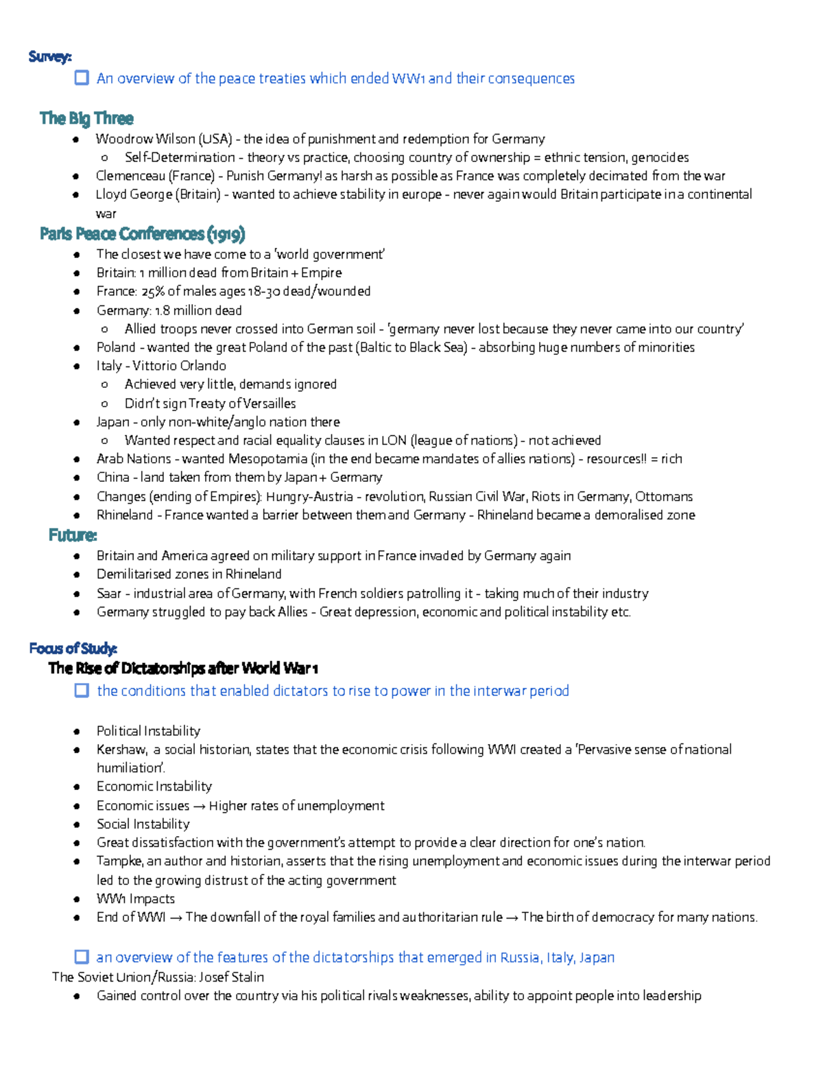 Modern CORE Summary Notes - Survey: An overview of the peace treaties ...